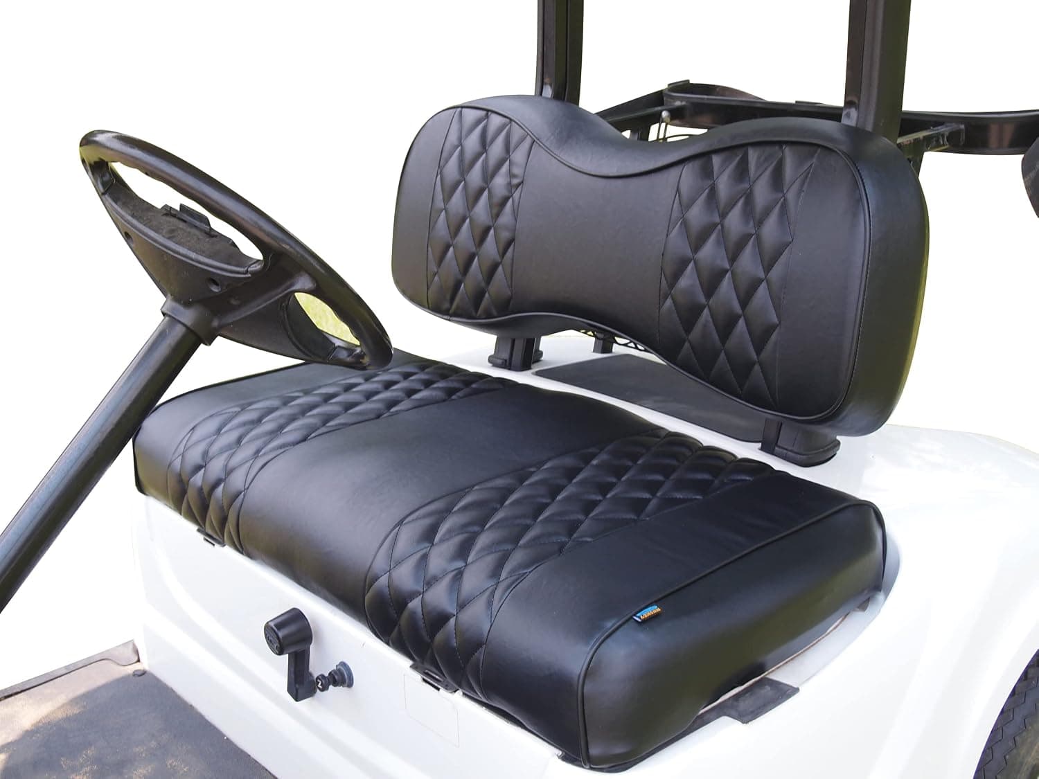 Huskey 4PCS Golf Cart Front/Rear Seat Covers for EZGO/Club Car/Yamaha,Custom Two-Tone Diamond Stitching,Marine Grade Vinyl Material,Staple on Design