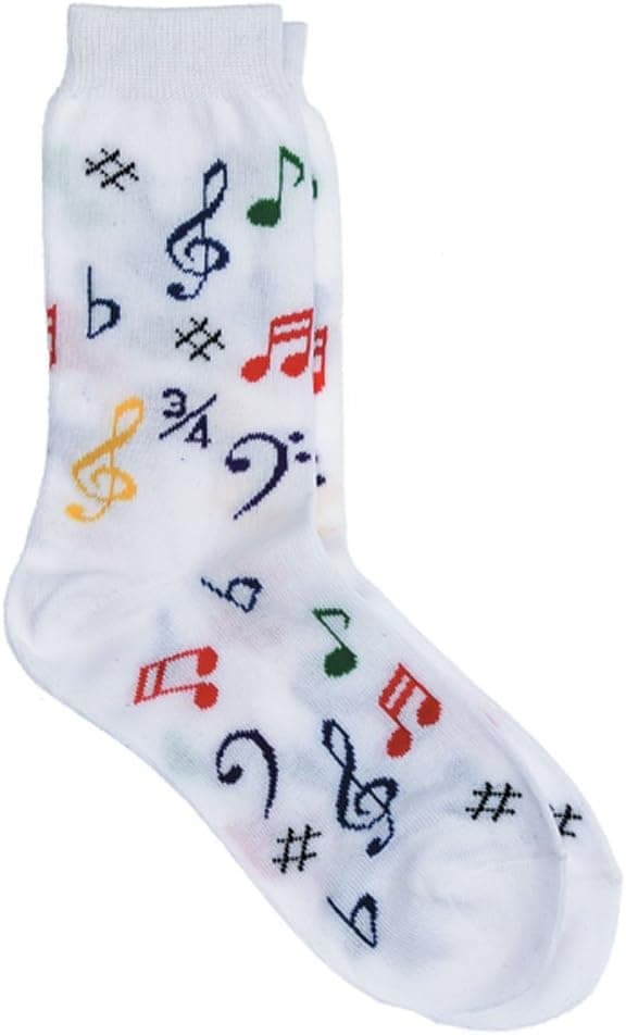 Gift House Ladies Music Socks - White with Multi-Color Notes (9-11)