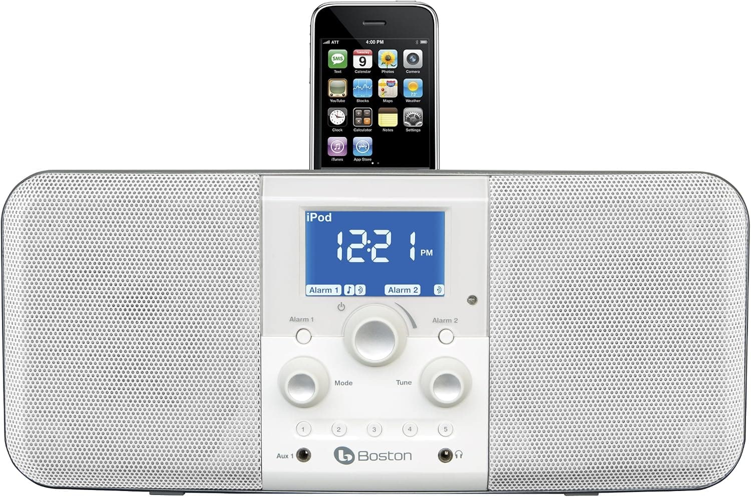 Boston Acoustics Duo-I Plus iPhone/iPod Dock AM/FM Stereo Radio and Clock Functions (Gloss White) (Discontinued by Manufacturer)