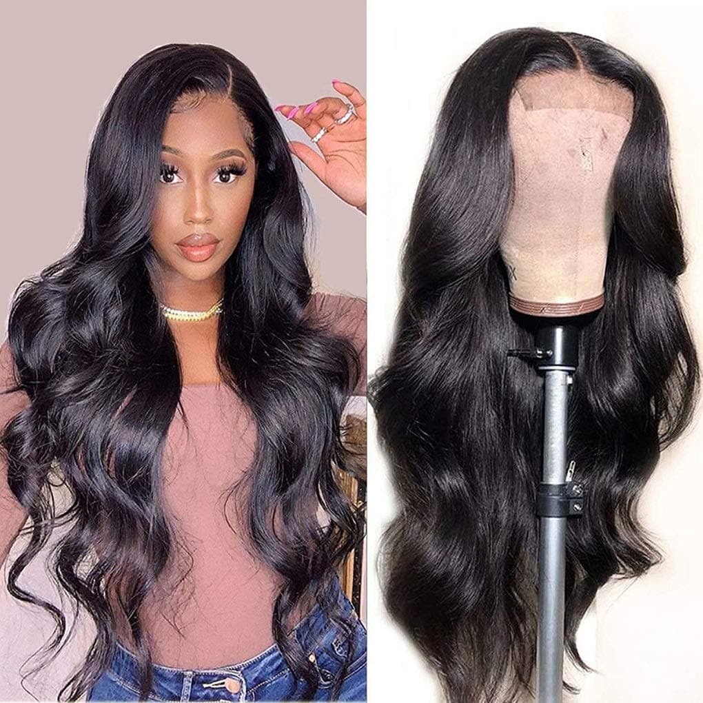 Body Wave Lace Closure Wigs Human Hair for Black Women Brazilian Virgin Human Hair Lace Front Wigs Pre Plucked with Baby Hair Natural Color ( 18 Inch)
