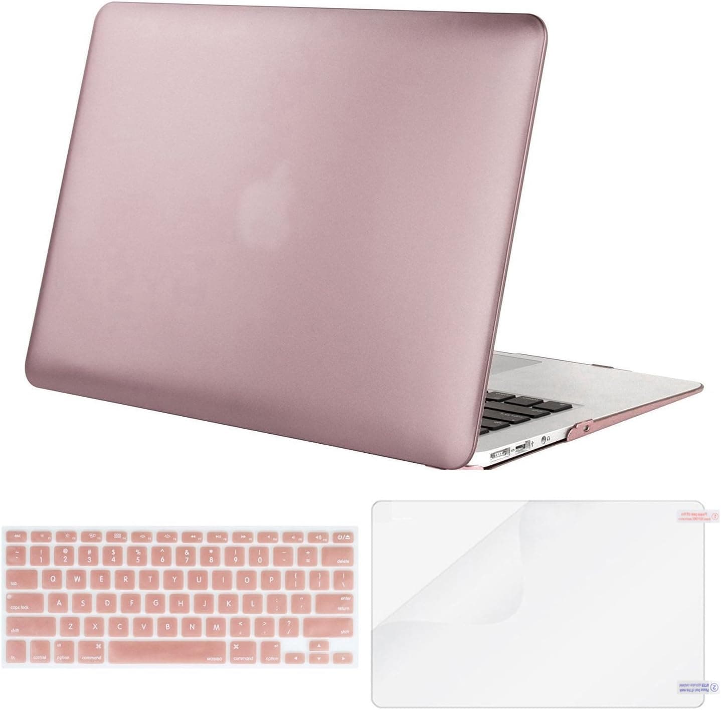 MOSISO Plastic Hard Case & Keyboard Cover & Screen Protector Compatible with MacBook Air 11 Inch, Pure Light Pink Gold