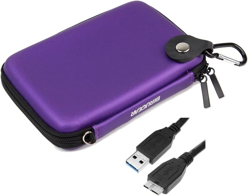 BIRUGEAR Hard Shell Carrying Case + 6 FT Micro-USB 3.0 Cable for Toshiba Canvio Premium/Canvio Basics/Canvio Connect/Canvio Connect II/Canvio Slim Portable External Hard Drives - Purple