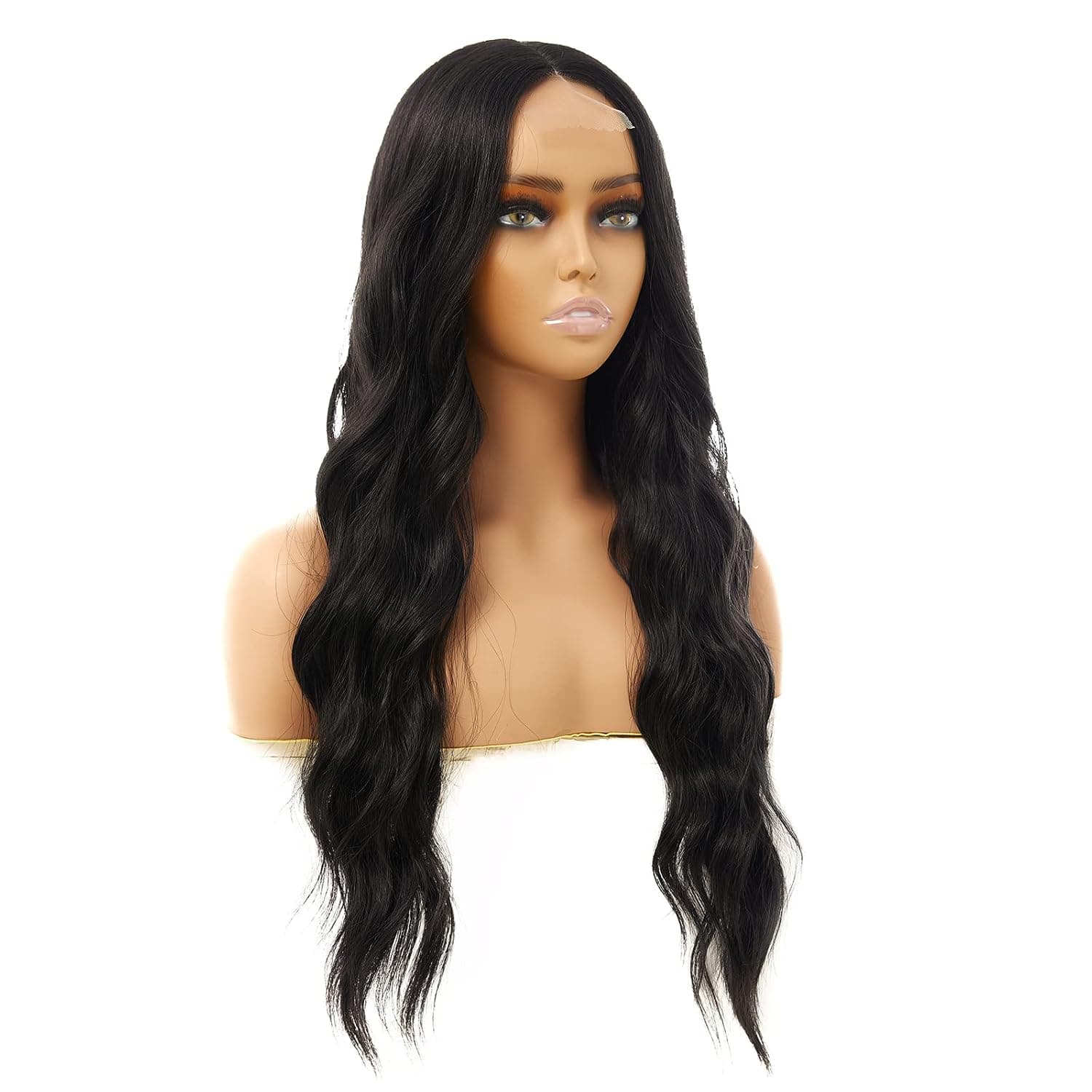 AWINGGILA Long Black Wavy Wigs for Women, Synthetic Heat Resistant Wigs, Natural Looking for Daily Party Use, 26 Inch (1B)
