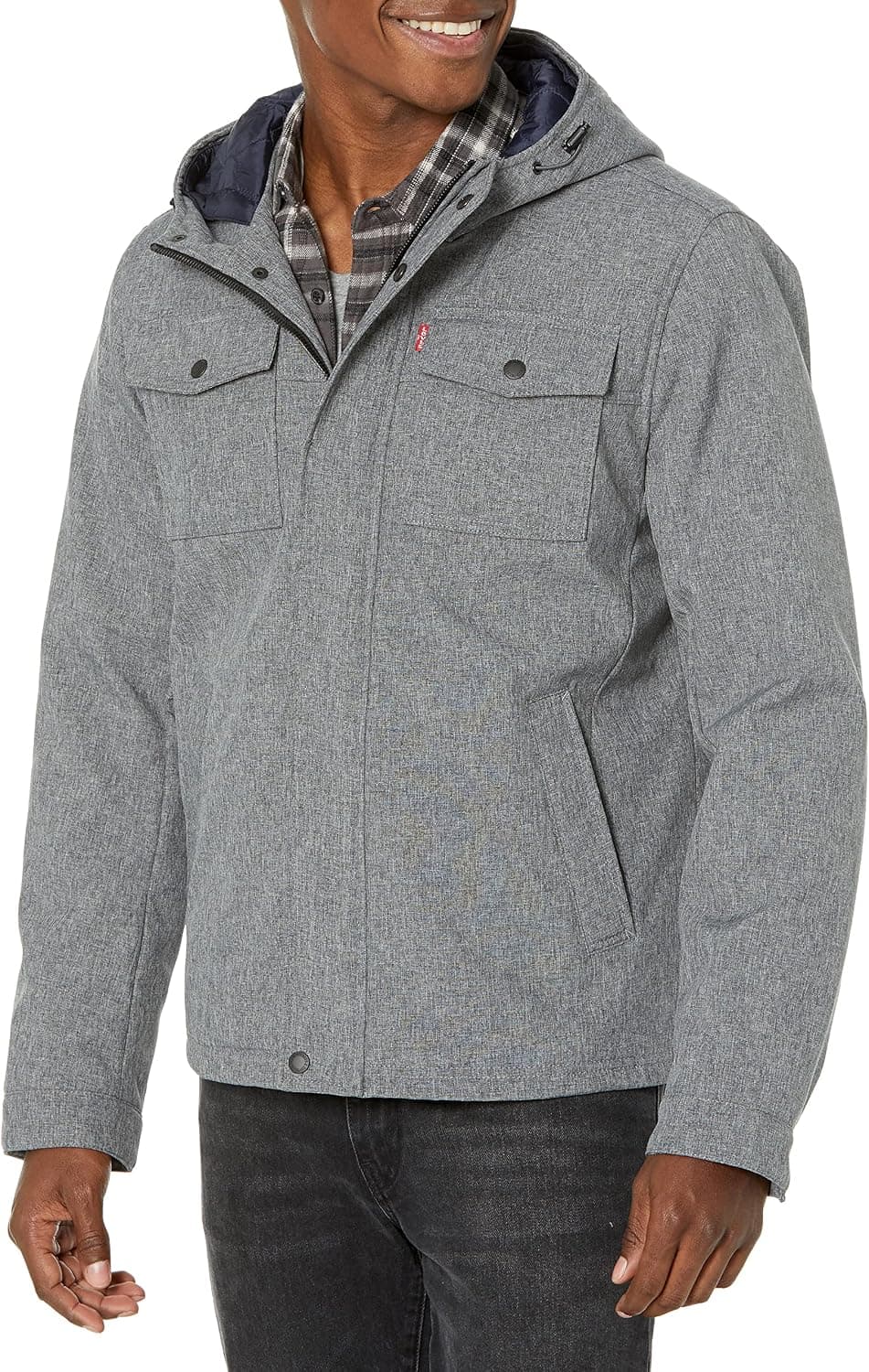 Levi's Men's Filled Soft Shell Two Pocket Double Hooded Trucker Jacket