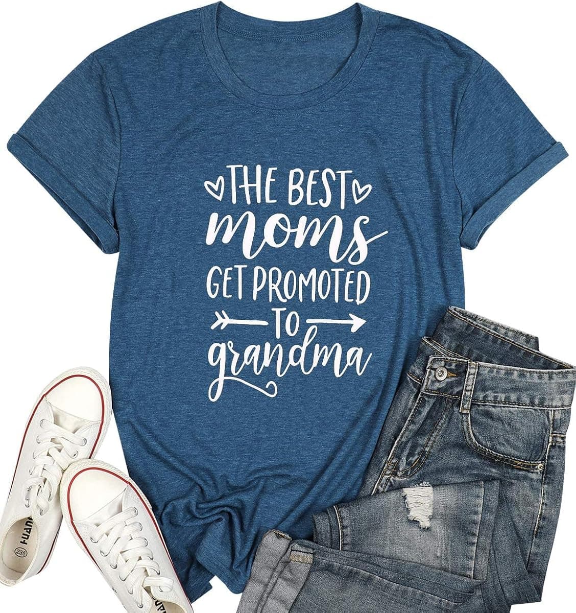 The Best Moms Get Promoted to Grandma T Shirt Women Grandmother Gift Shirt with Funny Saying Casual Tee Top