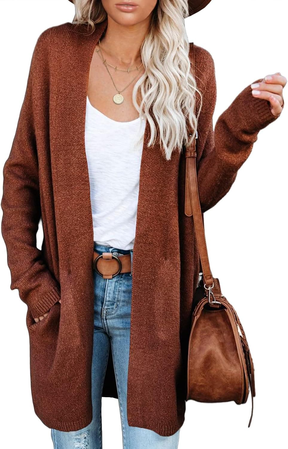 Saodimallsu Womens Open Front Cardigans Sweater Long Sleeve Soft Casual Fall Knit Sweaters with Pockets