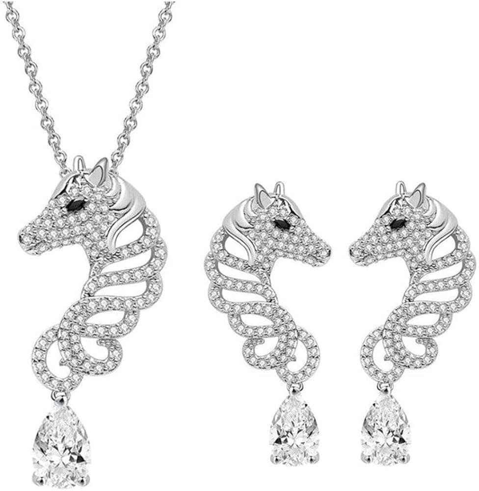 Babao Jewelry Hollow Horse Dazzling Clear CZ Crystal 18K Platinum Plated Pendant Necklace Earrings Set
