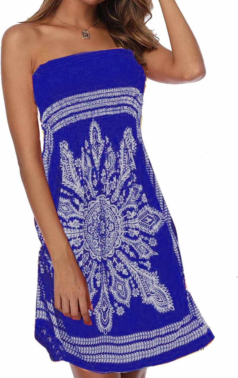 SEMATOMALA Women's Summer Dress Strapless Floral Print Bohemian Casual Beach Dress Cover Ups for Swimwear Women