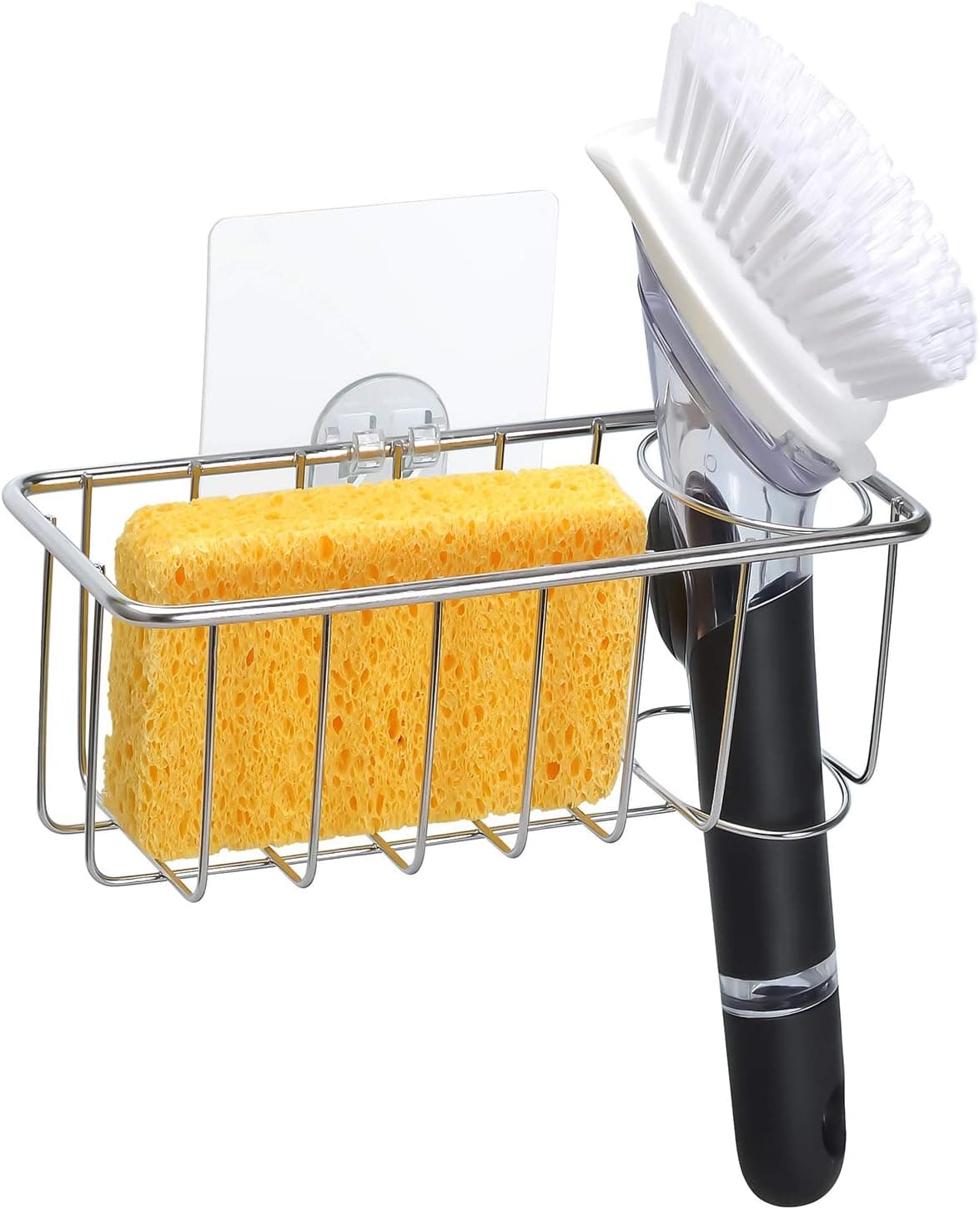 2-In-1 Adhesive Sponge Holder for Kitchen Sink, 304 Stainless Steel - No Falling