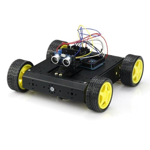 SainSmart Mobile Car Kit with Sensor Shield V5 + 4WD Mobile Platform + Dual H Bridge Stepper Motor Driver + HC-SR04 Ultrasonic Distance Sensor + UNO/UNO R3/Mega2560/Mega R3(optional) for Arduino (Mega2560, Black)