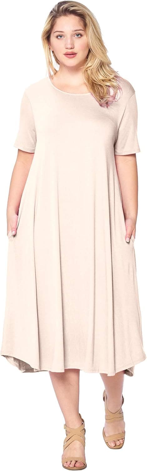 Modern Kiwi® Women's Plus Size Short Sleeve Flowy A-Line Pocket Midi Maxi Dress (1X-5X) Made in USA