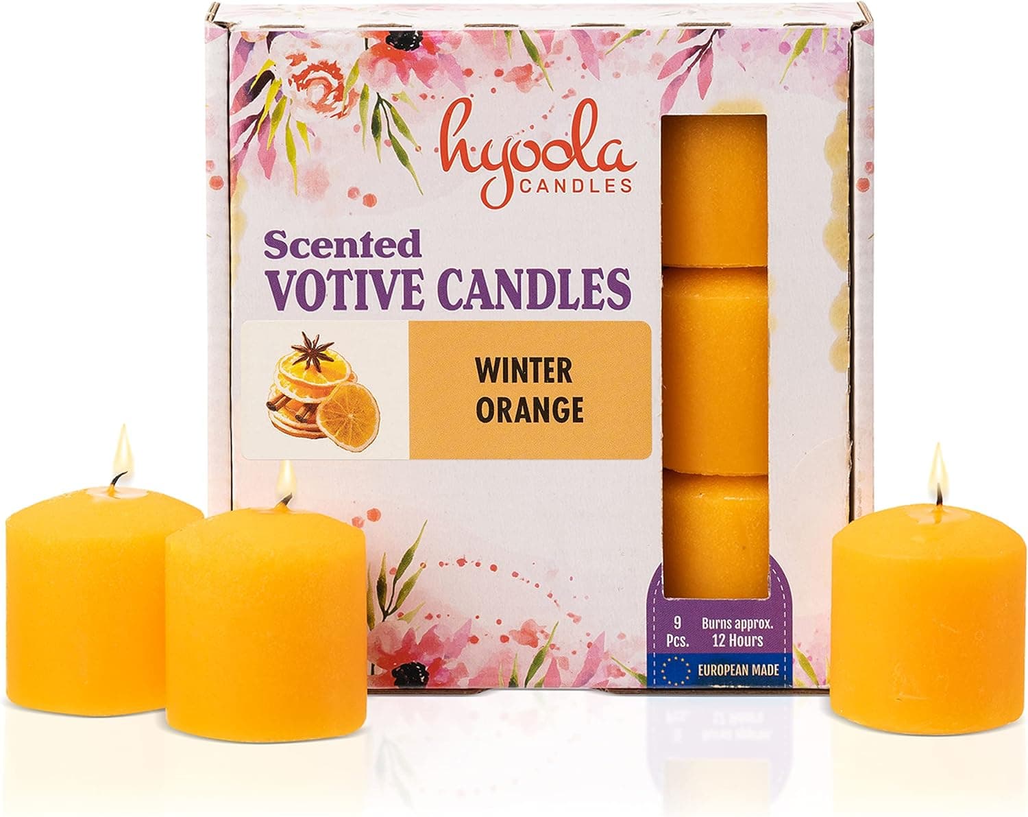 HYOOLA Scented Votive Candles - Winter Orange Votive Candles -12 Hour Burn Time - 9 Pack - European Made