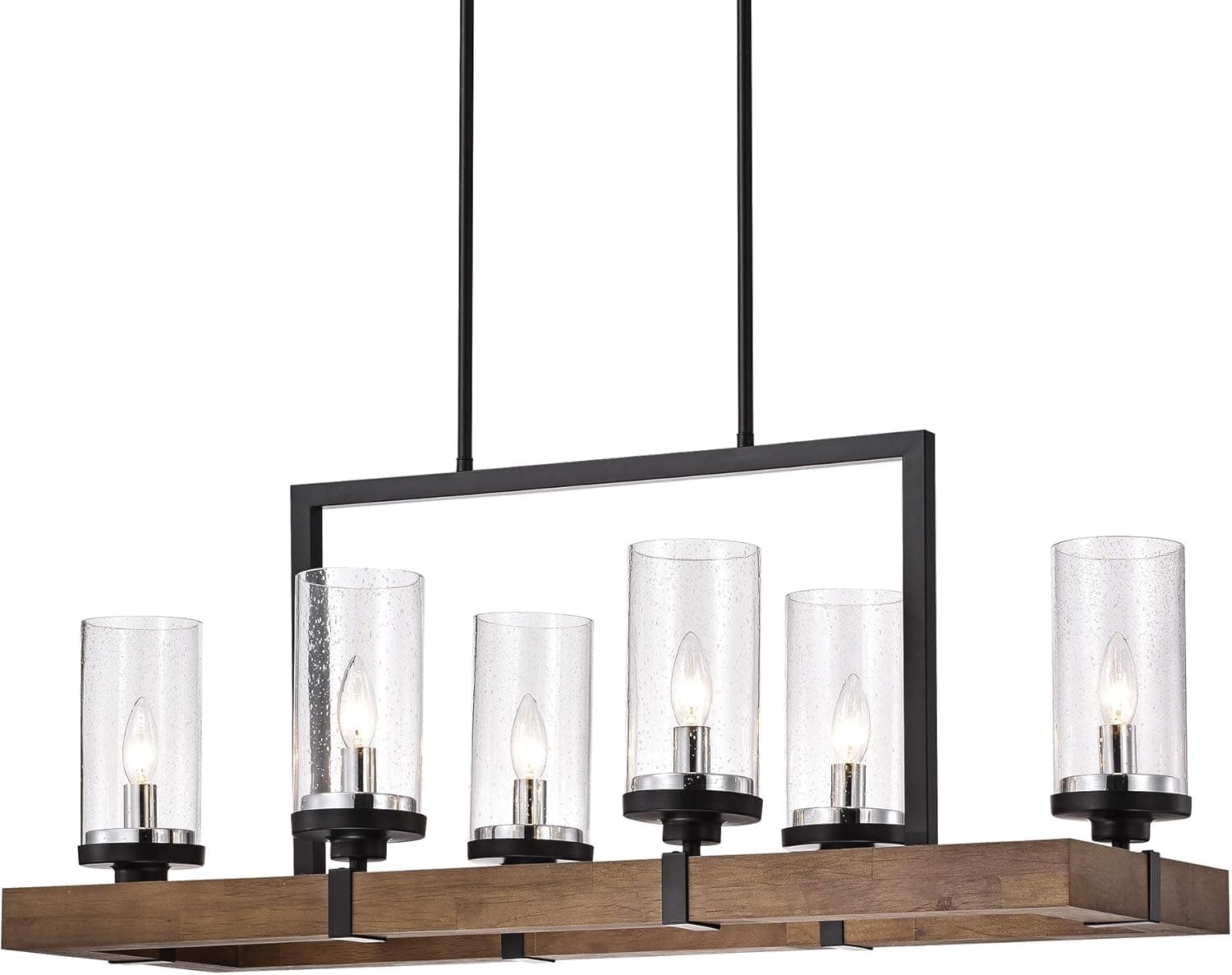Warehouse of Tiffany PD002/6BR Sonoma Wood & Metal 6-Light Linear Seeded Glass Shades Chandelier, Black