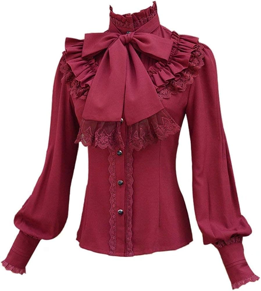 Smiling Angel Chiffon Ruffle Lace Bow Tie Vintage Gothic Lolita Casual Shirt Blouse
