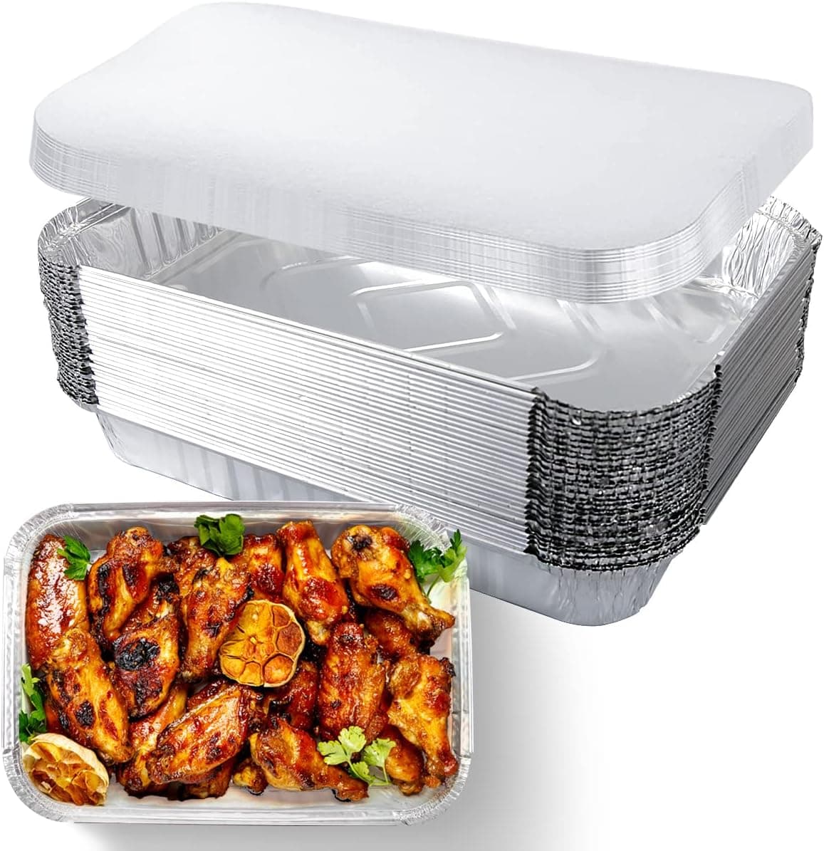 FAYODO 30 Pack Aluminum Pans with Lids, 10.98x7 Inch Disposable Foil Pans Heavy Duty, Rectangle Aluminum Baking Pans Great for Cooking, Heating, Storing, Prepping Food, Cookout, Takeout, Restaurants
