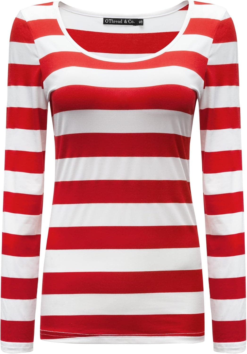 OThread & Co. Women's Long Sleeve Striped T-Shirt Basic Scoop Neck Shirts