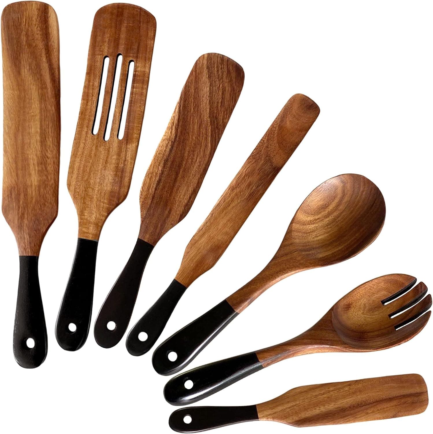 7 PC Spurtles Kitchen Tools As Seen On Tv, Spurtles Kitchen Tools With Black Handles, Spurtle Set As Seen On Tv, Wooden Spurtle Set, Spurtle Acacia Wood, Spurtle Reviews, Wooden Kitchen Utensil Set