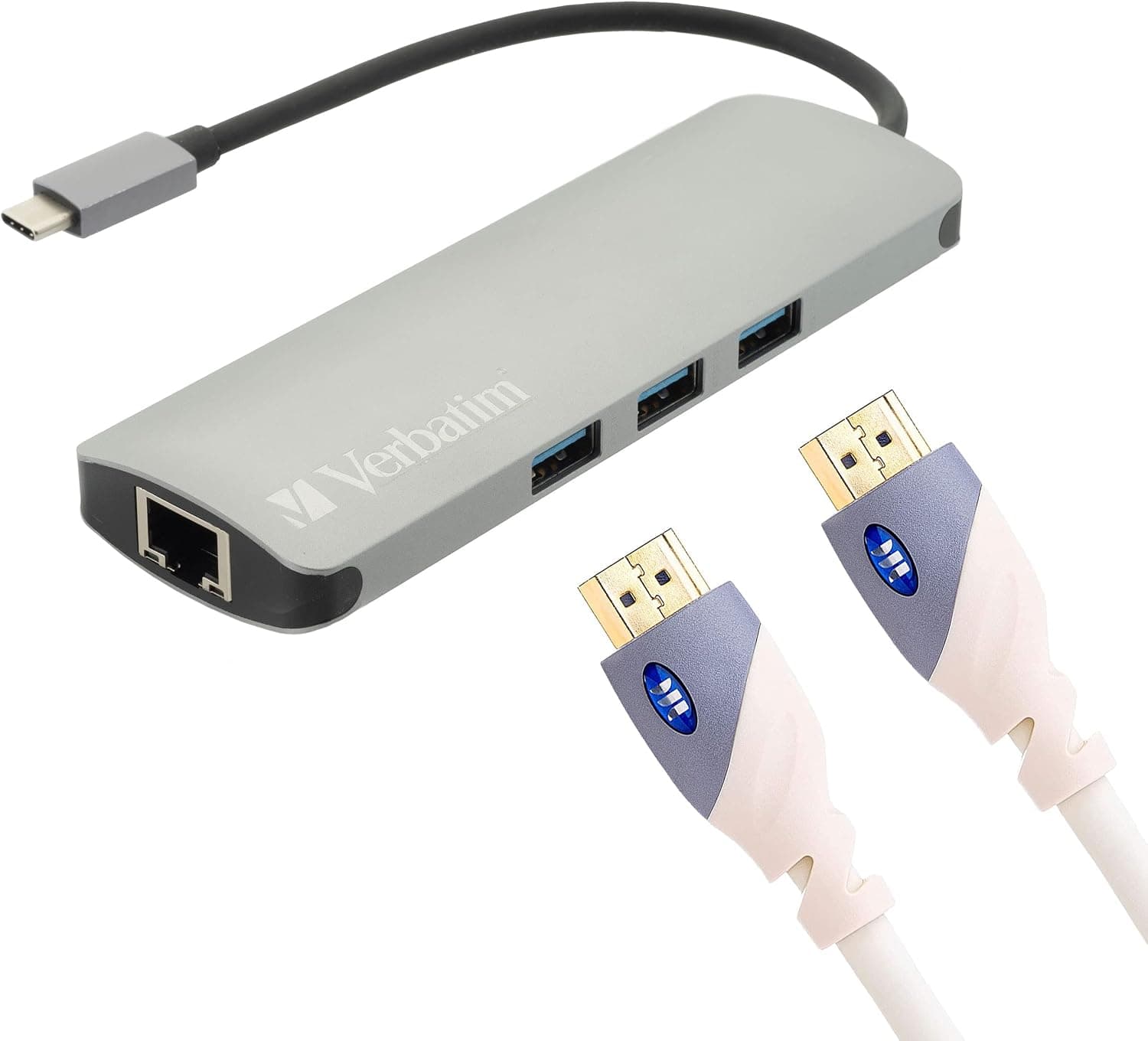 Verbatim® 9-in-1 USB C Hub Adapter - 100W Power Delivery, USB 3.0, SD Card Readers, Gigabit LAN, 3.5mm Port for USB C Laptops + 6FT Monster 4K Ultra HDMI Cable
