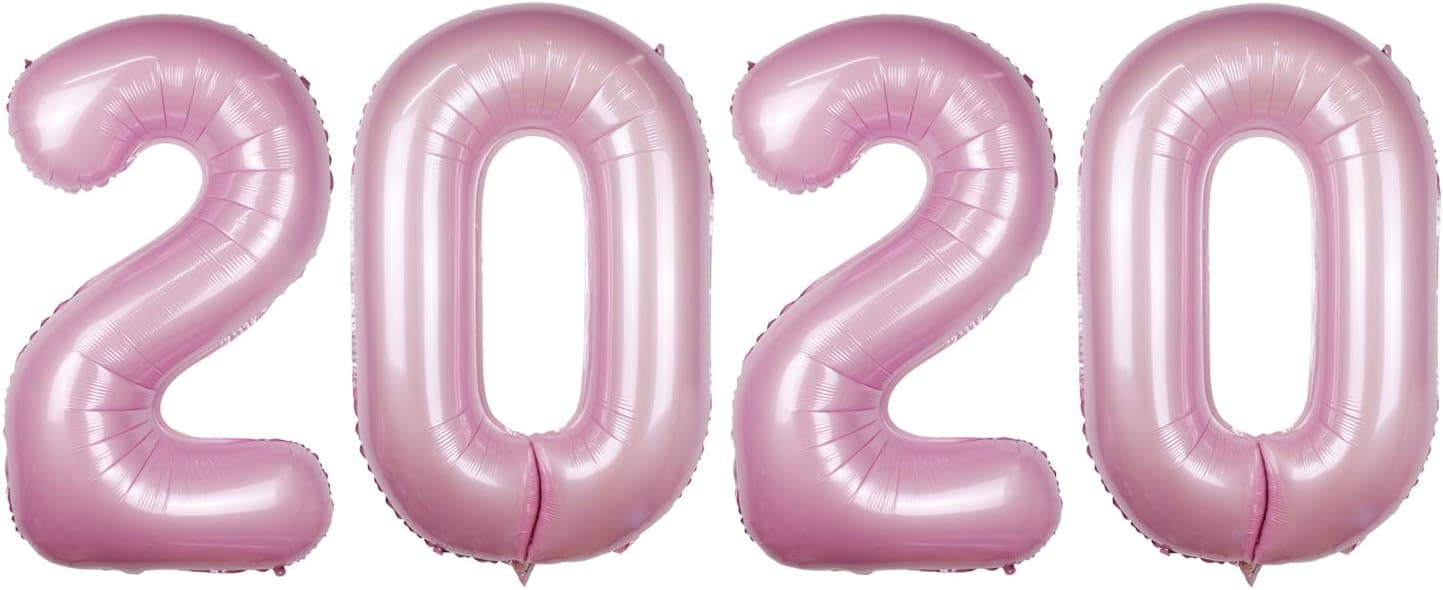 Tuoyi 2020 Happy New Year Party Balloons Kit, 2020 Big Silver Balloons Banner with 20pcs Balloons … (Pink)