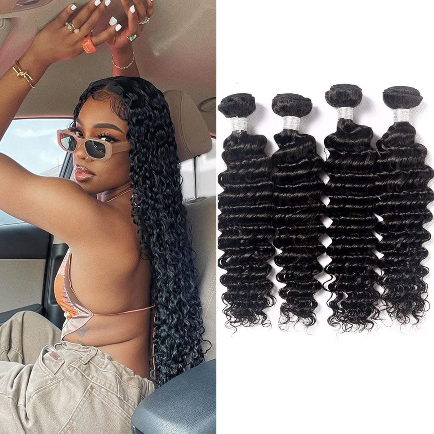 Ombre Deep Wave Bundles (14141414) Human Hair Bundles 2 Tone Black and Brown 8A Unprocessed Brazilian Virgin Wet and Wavy Bundles Virgin Curly Hair Bundles Hair Weave Brown Color