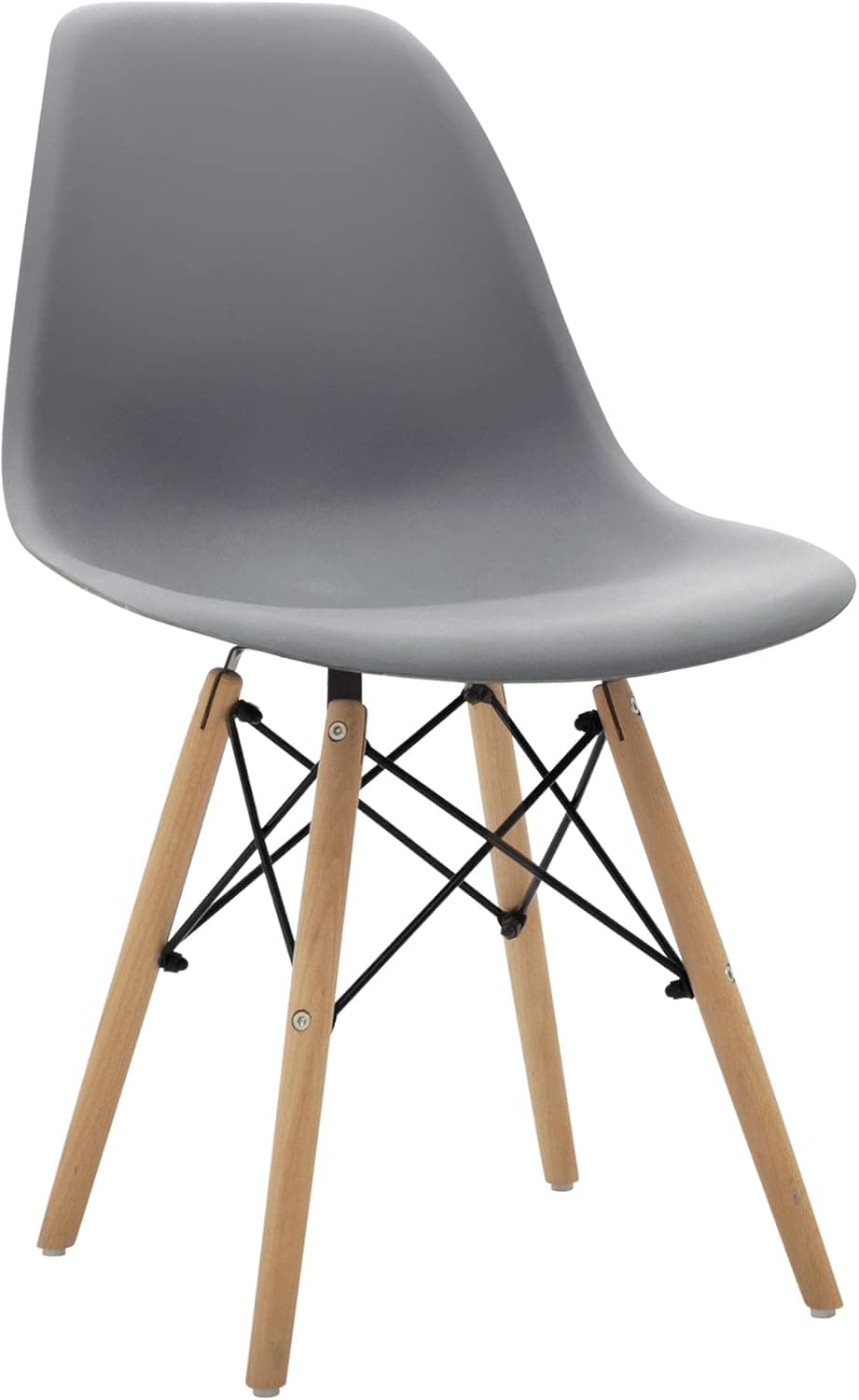 CangLong Modern Mid-Century Shell Lounge Plastic DSW Natural Wooden Legs for Kitchen, Dining, Bedroom, Living Room Side Chairs, Set of 1, Grey