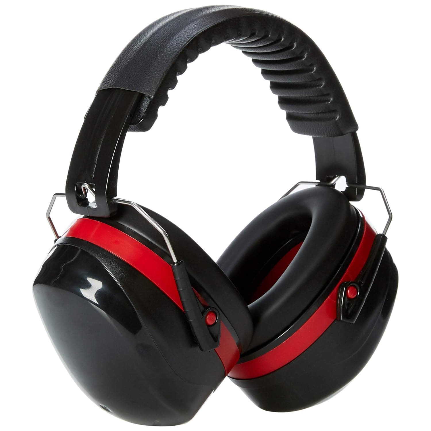 Amazon Basics Noise Reduction Safety Earmuffs Ear Protection, Black and Red