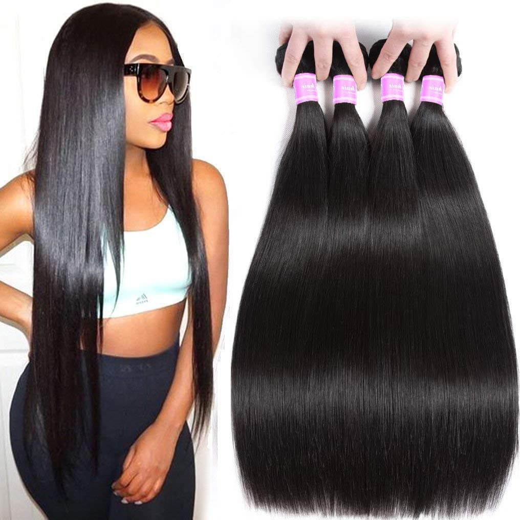 Flady Unprocessed Weft Hair Extensions Human Hair 4 Bundles Deal 9A Brazilian Virgin Straight Human Hair Bundles(20 22 24 26)
