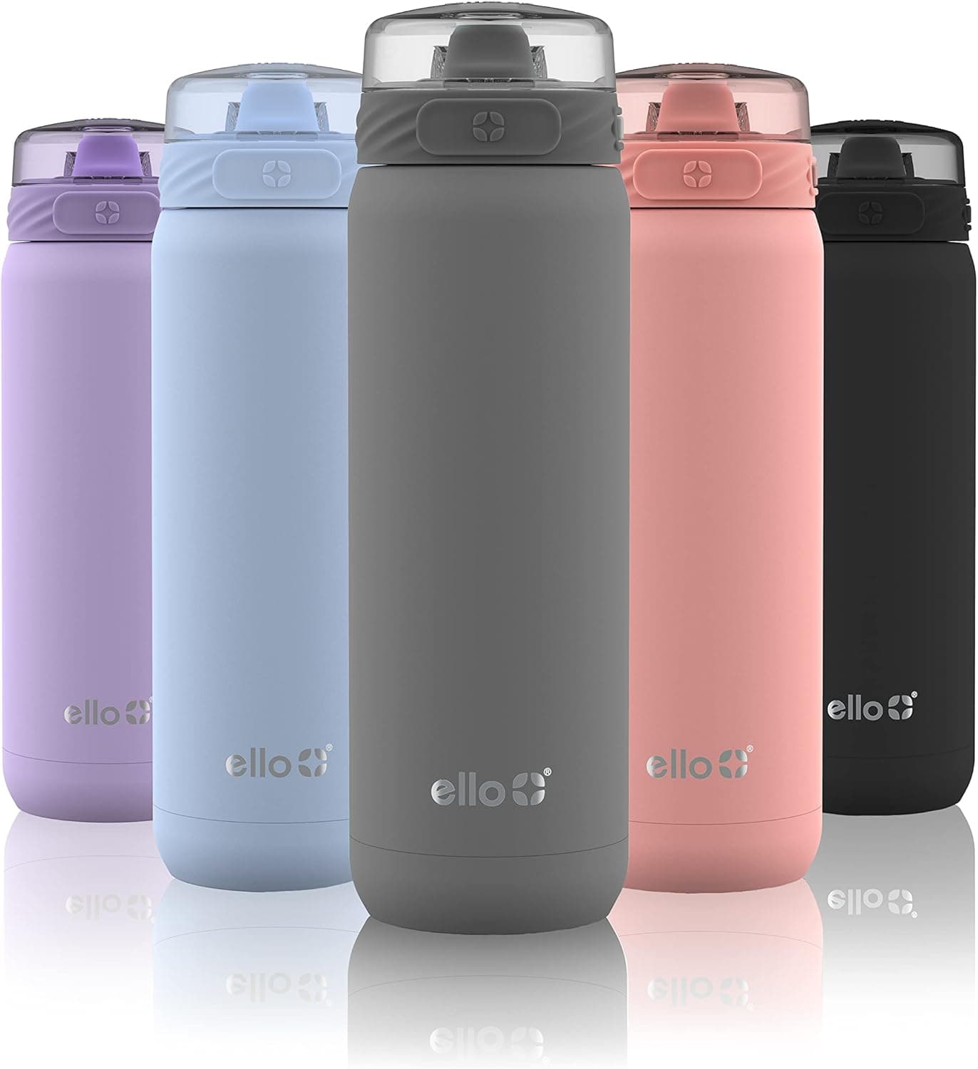 Ello Cooper Vacuum Insulated Stainless Steel Water Bottle with Soft Straw and Carry Loop, Double Walled, Leak Proof, Gray, 22oz