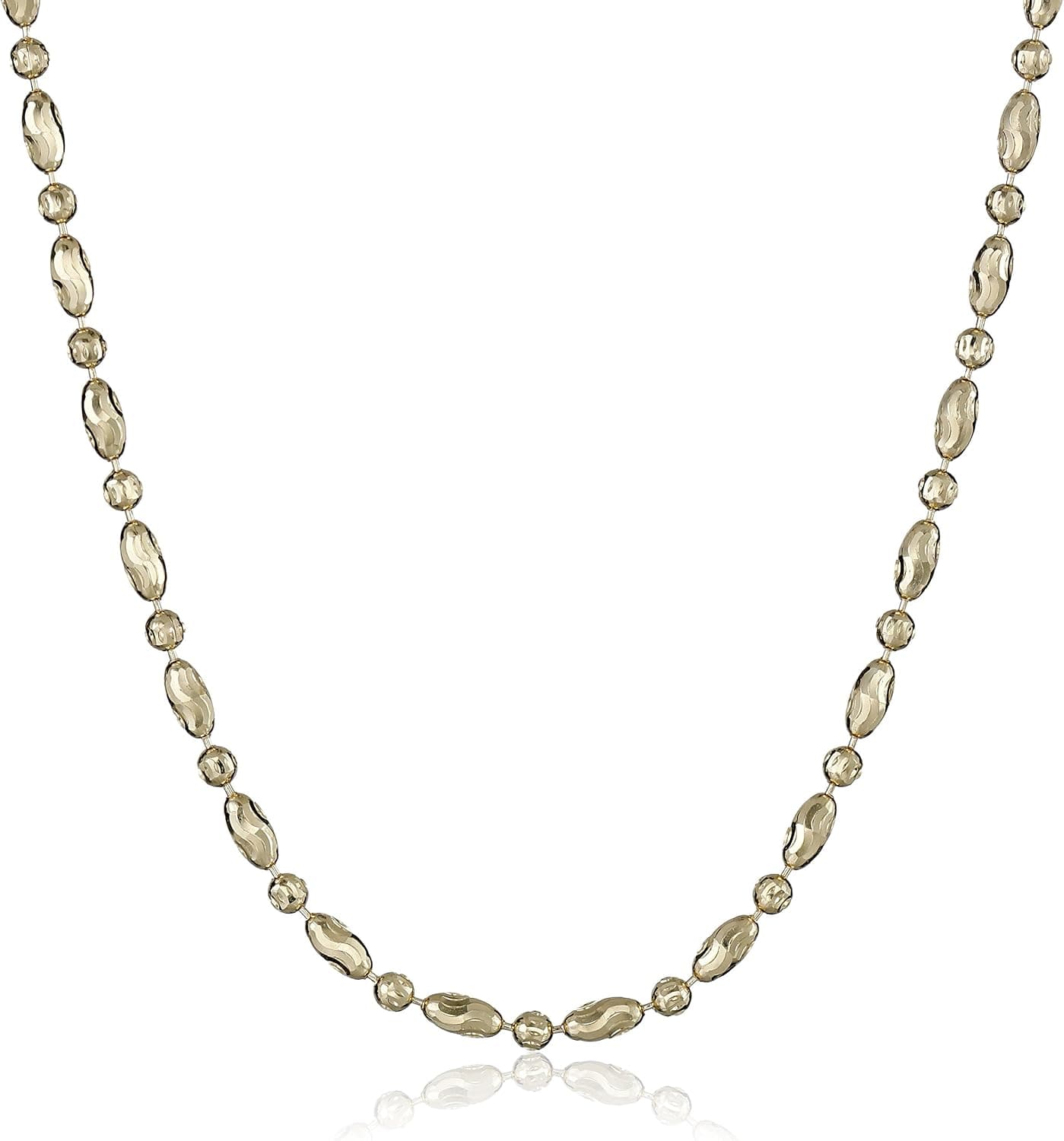 Amazon Collection 14k Gold Italian Diamond-Cut Oval and Round Bead Mezzaluna Chain Necklace