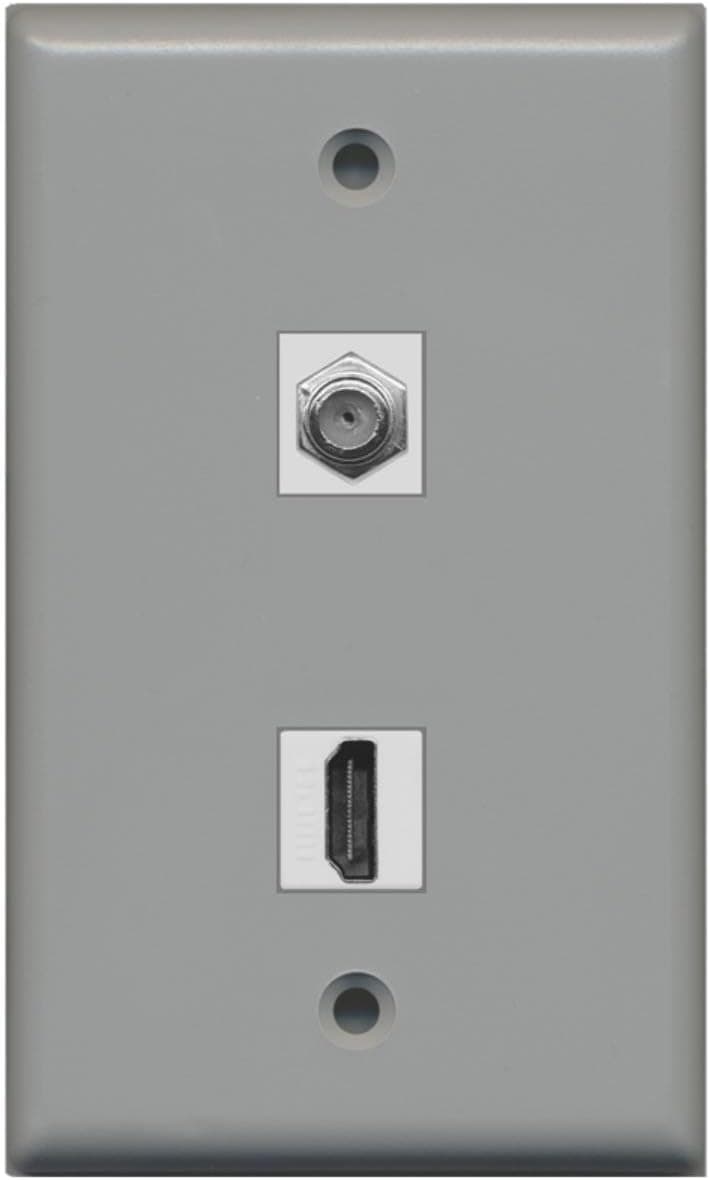 RiteAV - Flat 1 Port HDMI 1 Port Coax Cable TV- F-Type Wall Plate - Gray