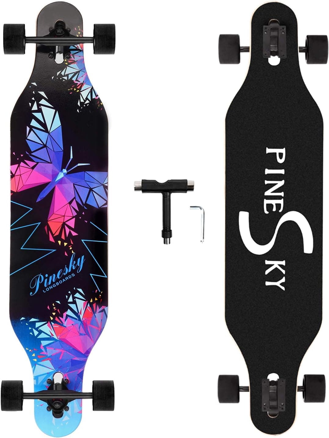 PINESKY 41 Inch Longboard Skateboard 8 Ply Natural Maple Complete Skateboard Cruiser for Cruising, Carving, Free-Style and Downhill with T-Tool