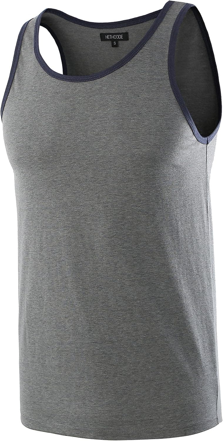 HETHCODE Men's Classic Basic Athletic Active Sports Gym Running Jersey Tank Top Casual T Shirts
