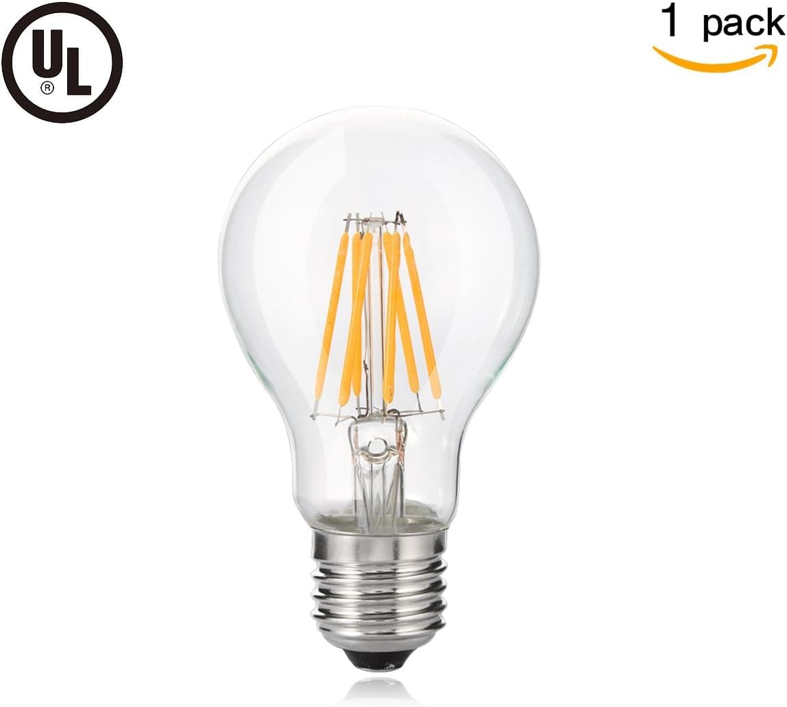 Bomcosy A19-7W LED Filament Bulb,Equivalent to 80W Bulb,2700K, 800 Luminous, E26 Base, Dimmable, Pack of 1 Units