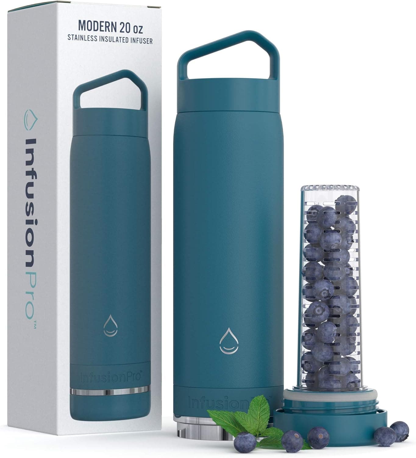 Infusion Pro Fruit Infuser Water Bottle Vacuum Insulated (20 oz) Stainless Steel : Fruit Infusion Recipe eBook : Bottom Loading Water Infuser for More Flavor : Easy Cleaning : Great Gift Water Bottle