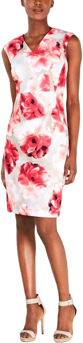 Calvin Klein Women's Sleeveless Printed Sheath with V Neckline Dress