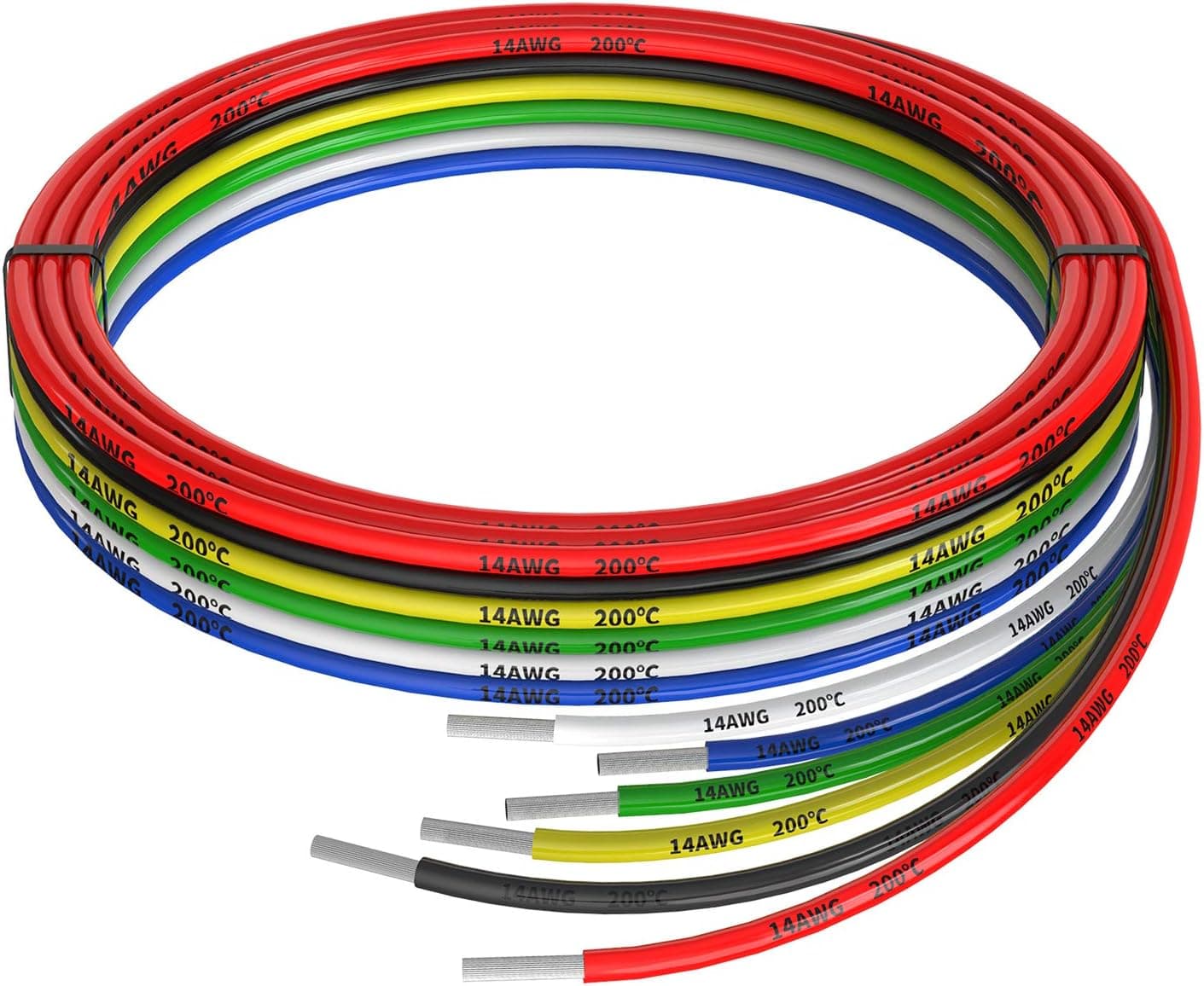 14awg Silicone Electrical Wire Cable 6 Colors (5ft Each) 14 Gauge Hookup Wires kit Stranded Tinned Copper Wire Flexible and Soft