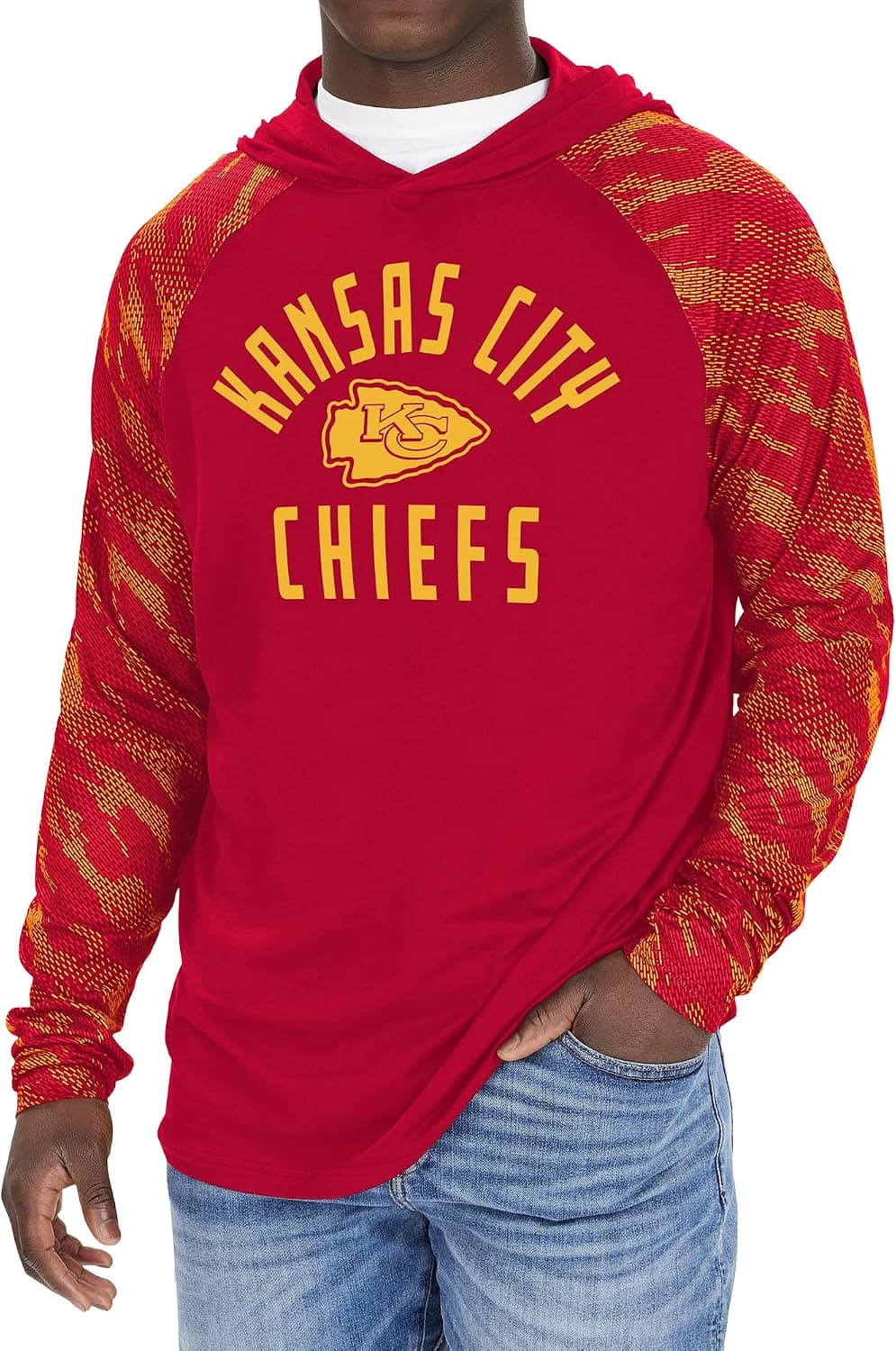 Zubaz Men's NFL Team Color Hooded Long Sleeve Shirt with Viper Print Sleeves