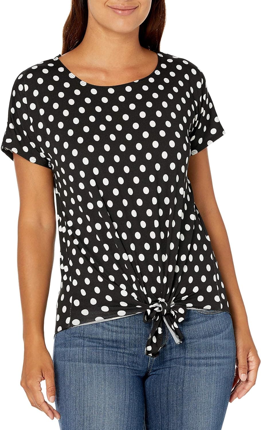 Star Vixen Women's Petite Dolman Sleeve Hi-Low Hem Tiefront Smooth Knit Top