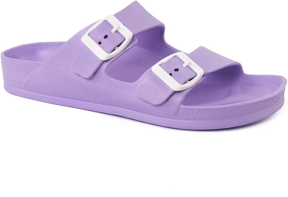 FUNKYMONKEY Women's Comfort Slides Double Buckle Adjustable EVA Flat Sandals