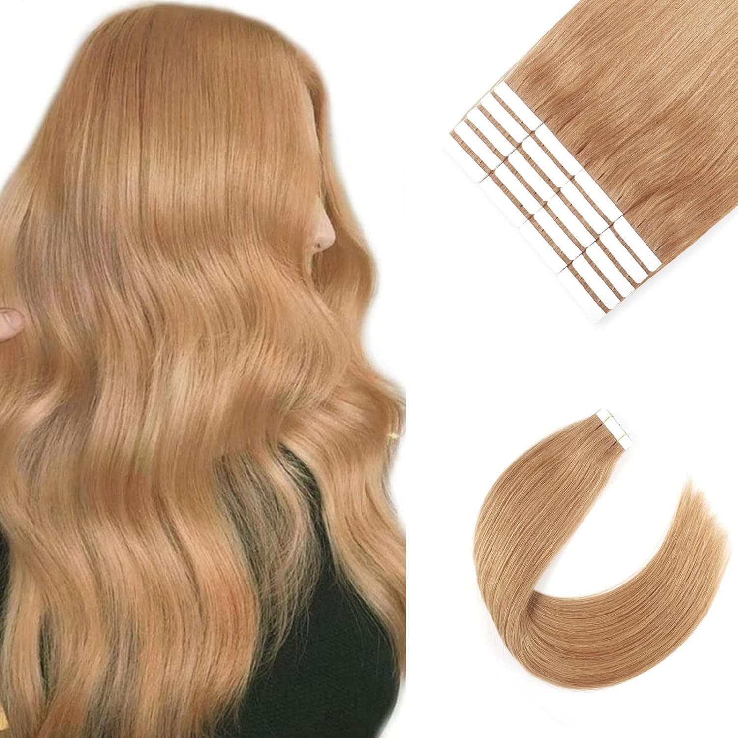 Sixstarhair Strawberry Blonde Tape in Hair Extensions 20 Pieces Remy Human Hair Extensions Double Side Tape Attached Invisible Hair Extensions [Color 27 Strawberry Blonde 16inch]