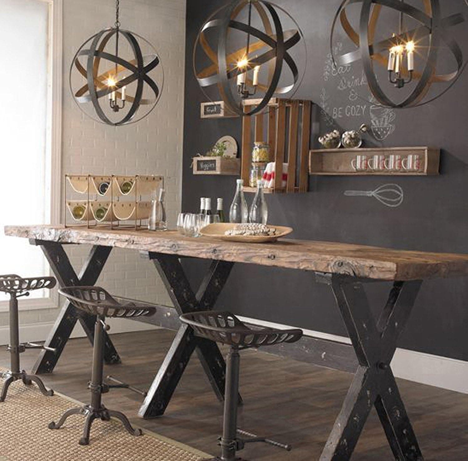 Rustic Industrial Farmhouse Height Adjustable Bar Stool with Swivel by Cast Iron Modern Chair