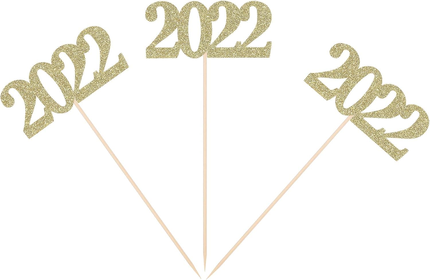 Pack of 10 Gold Glittery 2022 Table Toppers Class of 2022 Centerpiece Sticks Graduation New Year Party Decorations
