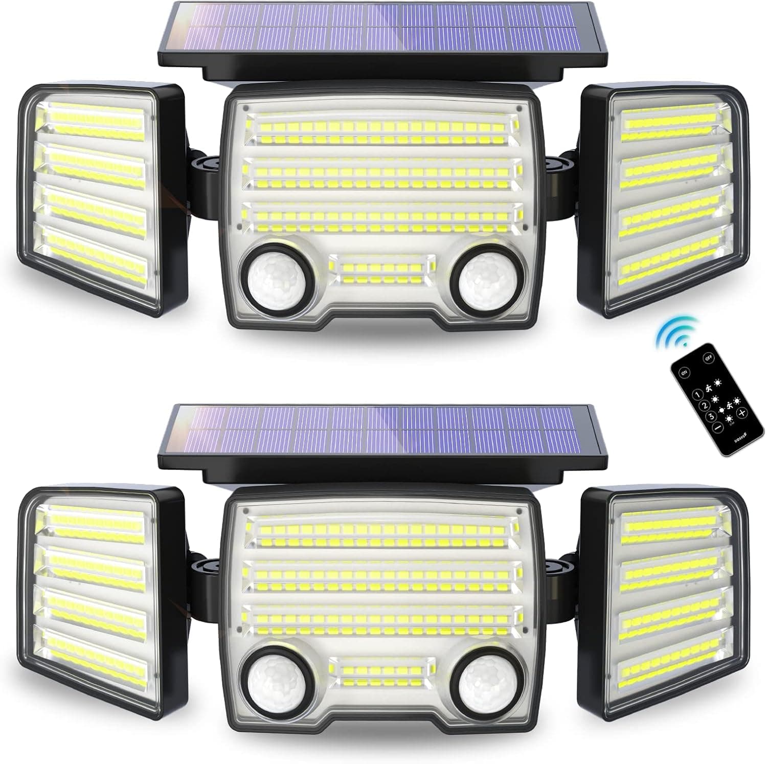 SIDSYS Solar Outdoor Motion Sensors Lights, Long Endurance Flood Lights Outdoor with Remote Control 3 Mode 270° Wide Angle Security Lights IP65 Waterproof 2 Pack
