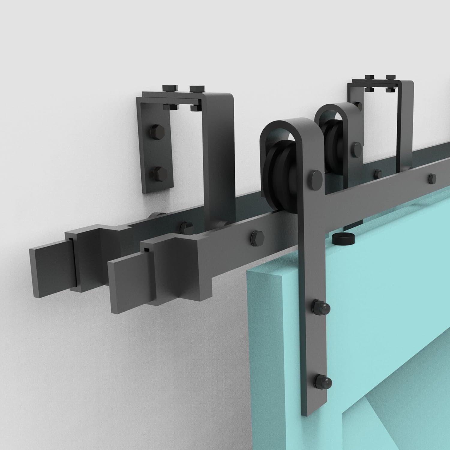 Vancleef 4-20FT Bypass Door Kit Sliding Barn Door Hardware, 14FT Track Classic Design, New Style U-Bracket, Black Rustic, Interior and Exterior Use, Descriptive Installation Manual Included