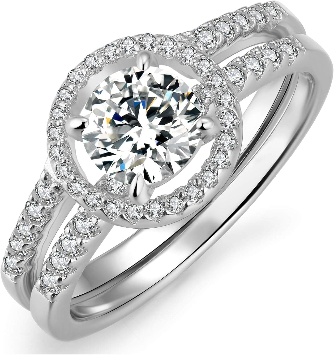 Embolden Jewelry 1 Ct Round Cut Halo Bridal Set 14k Wedding Engagement Ring Set Sterling Silver 18K Gold Plating