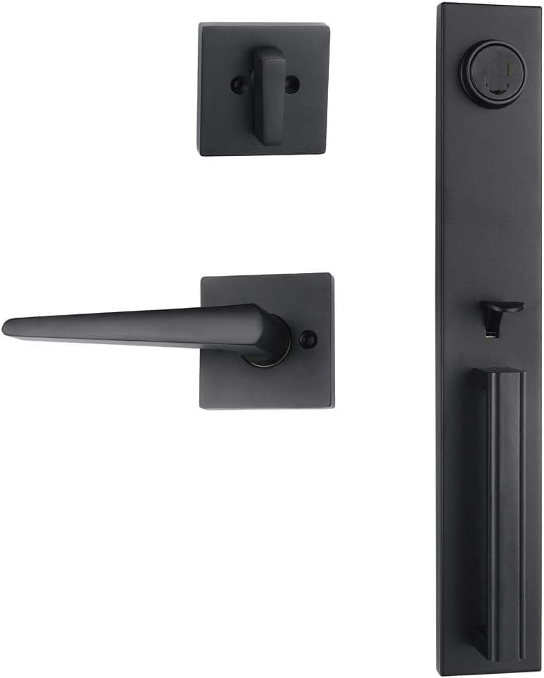 Black Dummy Handleset，Front Door inactive Entry Handleset Reversible for Right and Left Handed,with Single Cylinder Deadolt in Matt Black,MDHST2016DB-D-AMZ