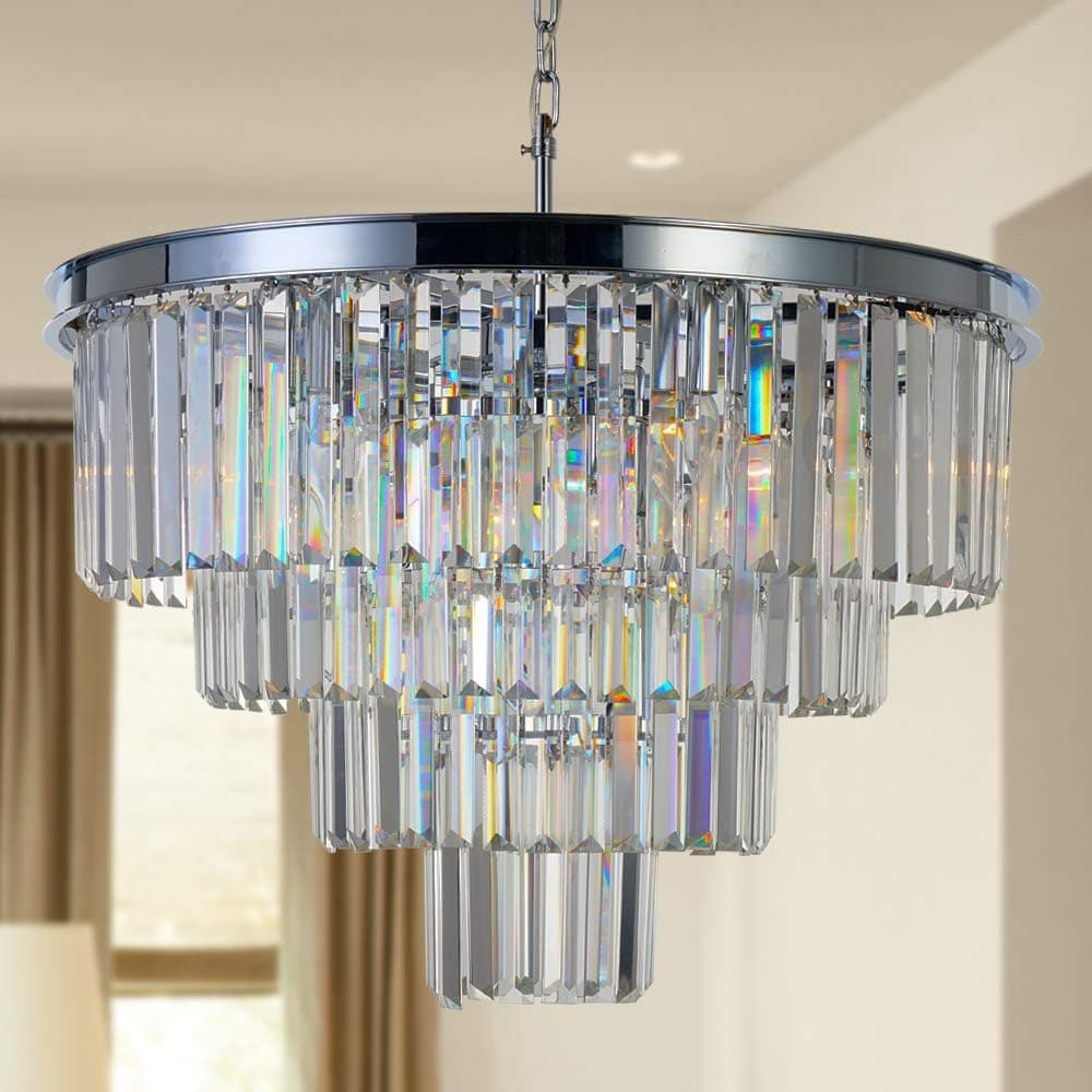 MEELIGHTING Chrome Crystal Modern Contemporary Chandeliers Pendant Ceiling Light 4-Tier Chandelier Lighting for Dining Room Living Room Bedroom Girls Room 9 Lights Dia 23.6"