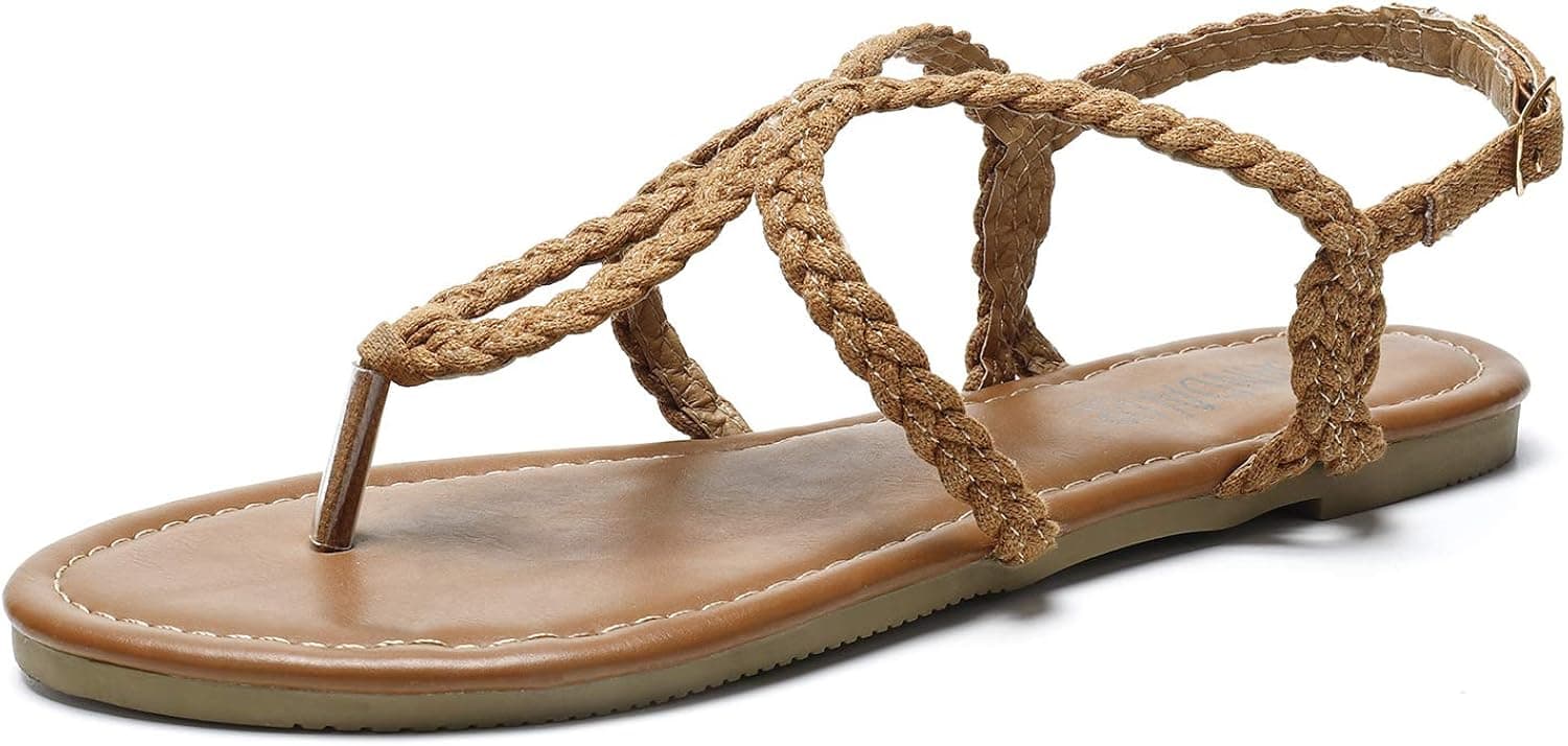 SANDALUP Summer Gladiator Flat Canvas Braided Sandals for Women