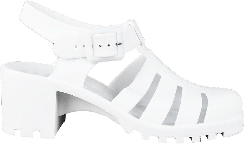 New Women Summer Retro Jelly Slingback Sandals Buckle Strappy Block Heel Shoes 9 US