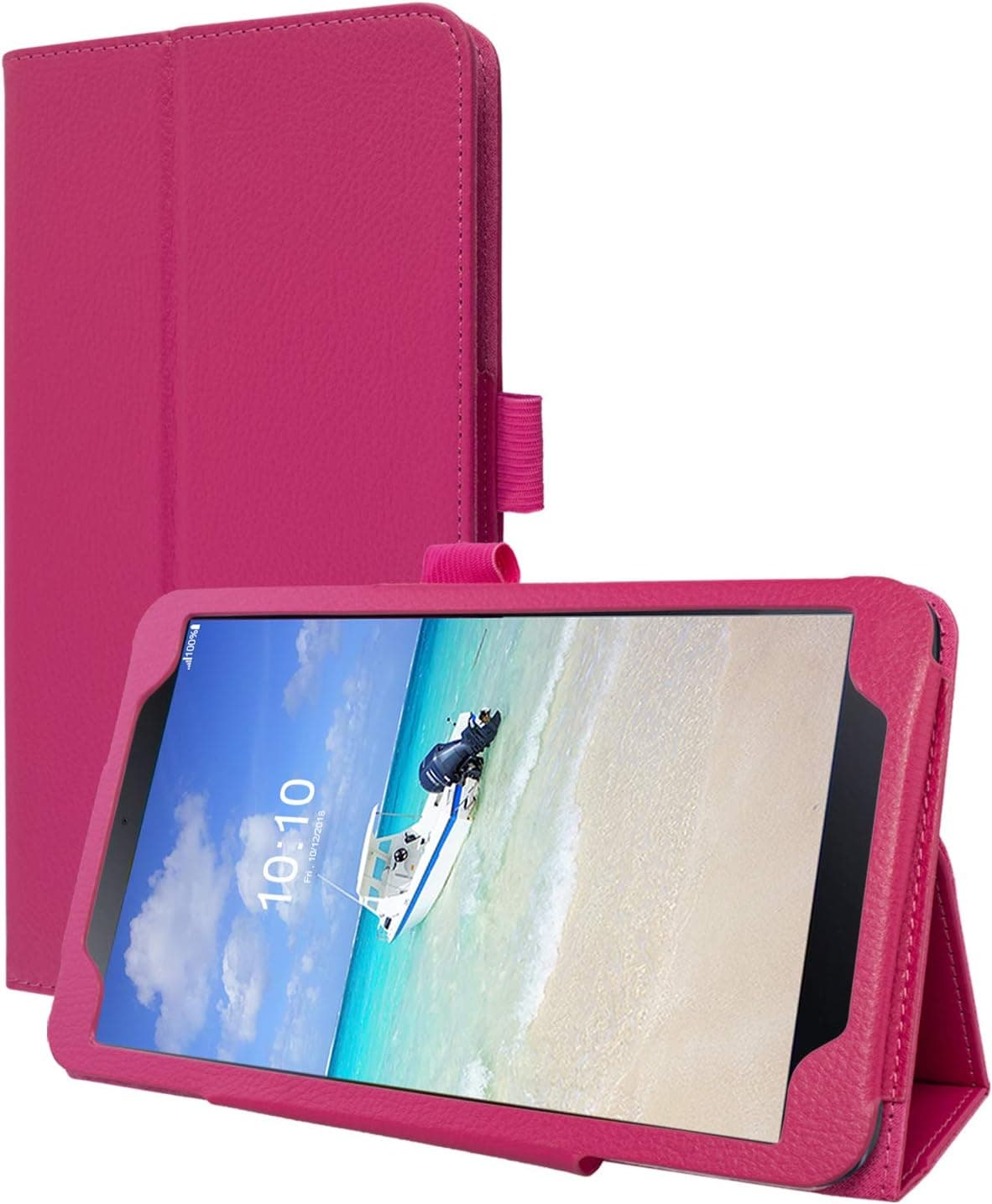 Cherrry Alcatel 3T / A30 Tablet 8" Case,Premium PU Leather Slim Folio Stand Cover with Auto Sleep/Wake for T-Mobile 8-inch Alcatel 3T 2018/ A30 9024W 2017+Screen Protector Film and Stylus Pen (Pink)